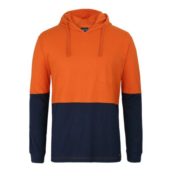 Mens Hi Vis Long Sleeve Cotton Tee with Hood Thumbnail