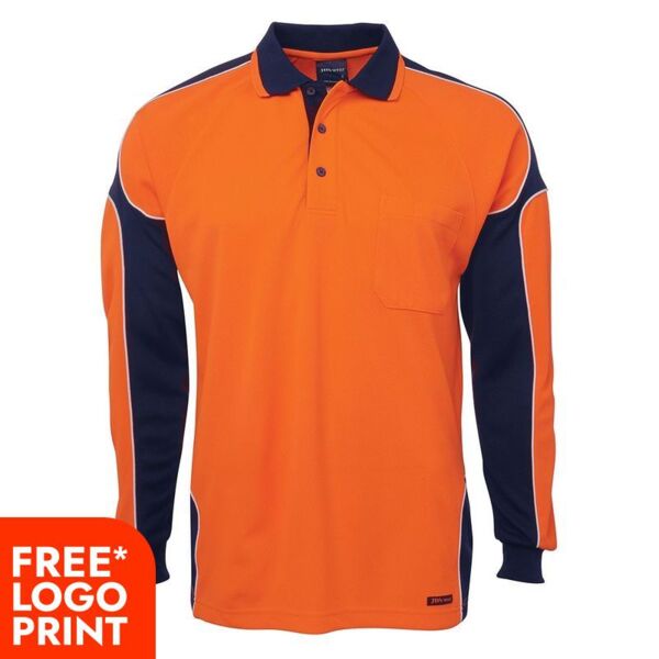 Mens Hi Vis Long Sleeve Arm Panel Polo Thumbnail