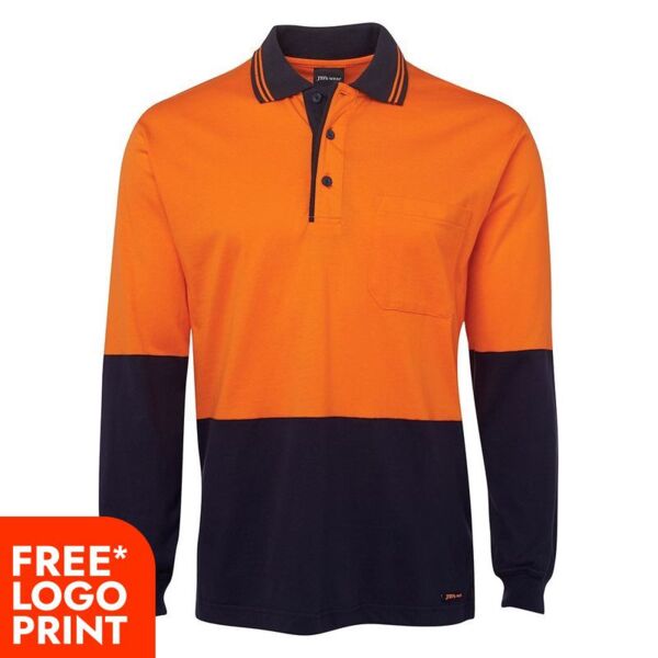 Mens Hi Vis Long Sleeve Cotton Polo Thumbnail