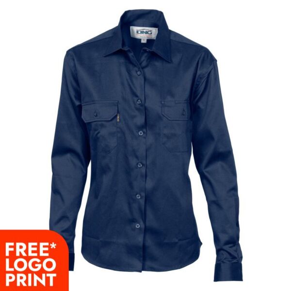 Womens Cotton Drill Work Shirt - Long Sleeve Thumbnail